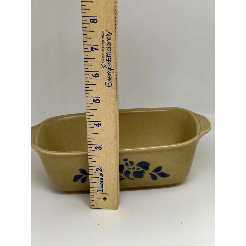 VTG Pfaltzgraff Folk Art Loaf Pan Tan Blue Floral Stoneware Bakeware USA Made